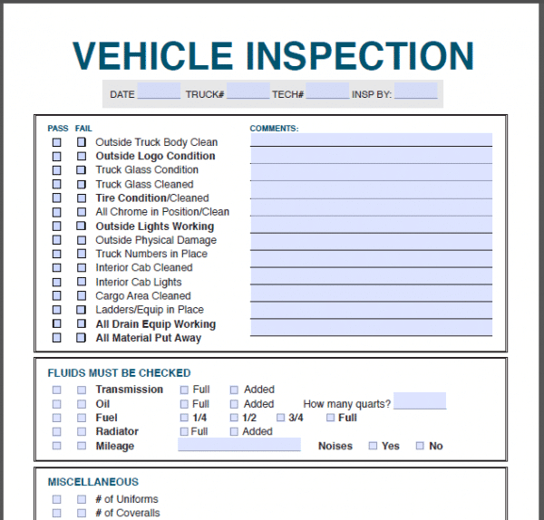 Printable Vehicle Inspection Form