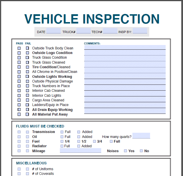 Motor Vehicle Inspection Report Form